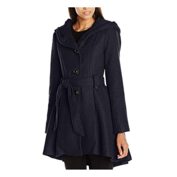 Steve Madden Womens Navy Hooded Mid Length Coat Medium NWT - Picture 1 of 4